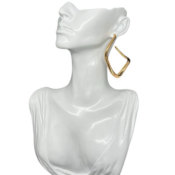 Modern Gold Tone Geometric Square Hoop Statement Earring Minimalist Post Stud - Picture 2 of 8